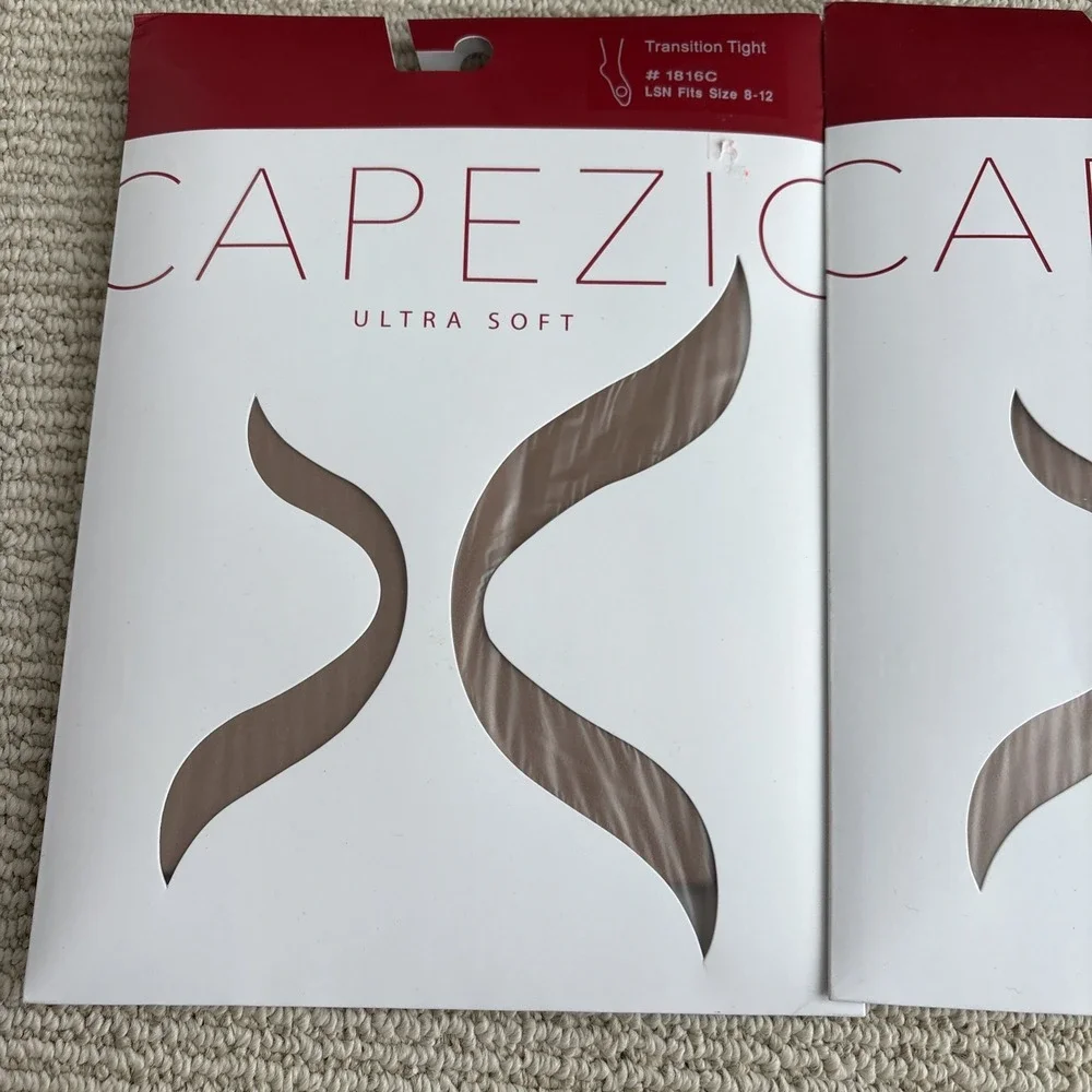 2 Capezio Ultra Soft Transition Tights Suntan Size 8-12 Dance Ballet #1816C